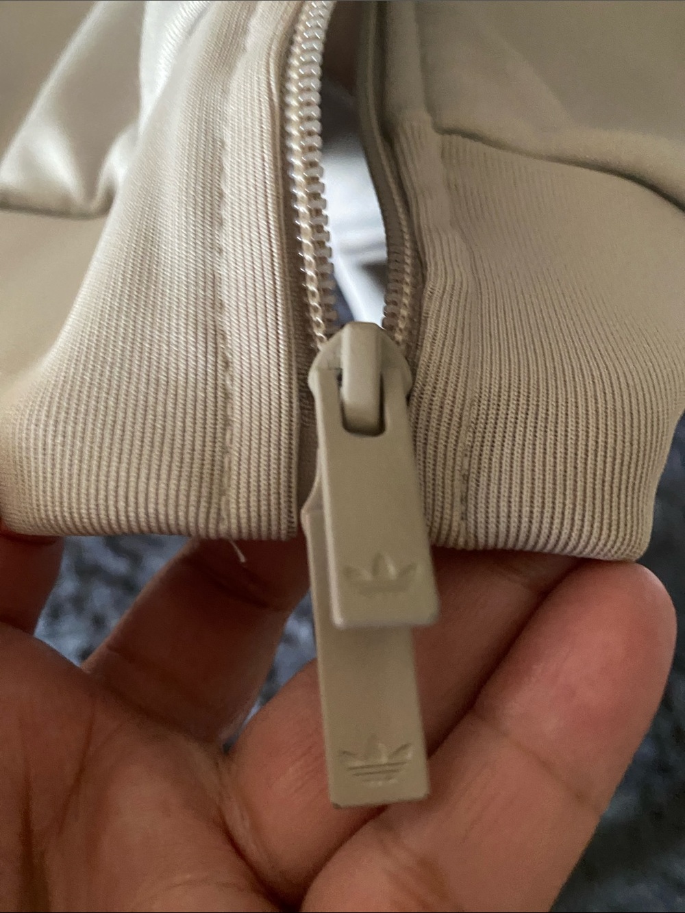 adidas Beige Track Jacket with Trefoil Zipper Pulls